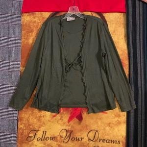 KATHIE LEE Collection-green long sleeve draw-string cardigan w/undershirt lining